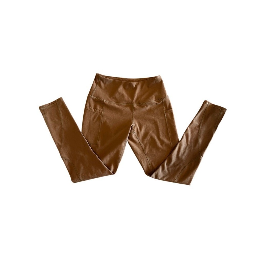 Along Fit Womens High Waisted Leggings with Pockets Camel Brown Size Medium